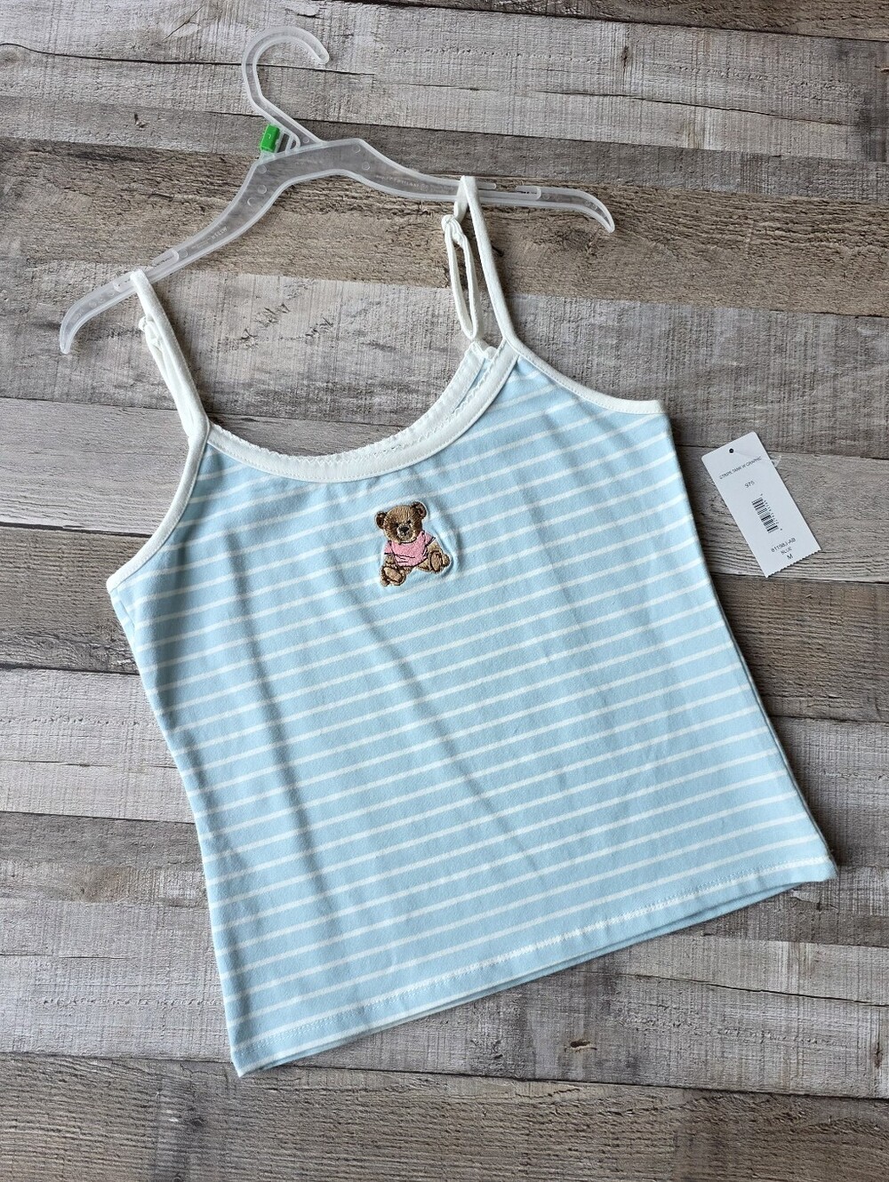 Justify Teddy Bear Stripe Tank Top Blue White Stretch Cami Size Medium NWT